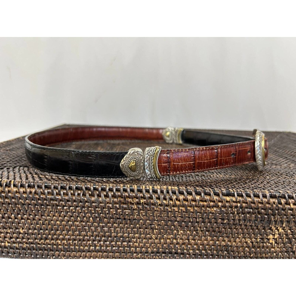 Brighton Reversible Belt Women's Brown/Black Croc Leather Gold Metal Buckle 30 - Picture 2 of 7